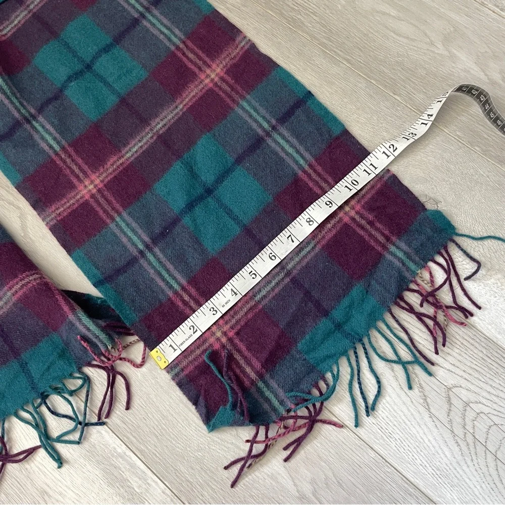 Plaid Cashmere Scarf louisa perini fringe unisex Teal Purple (one size) classic